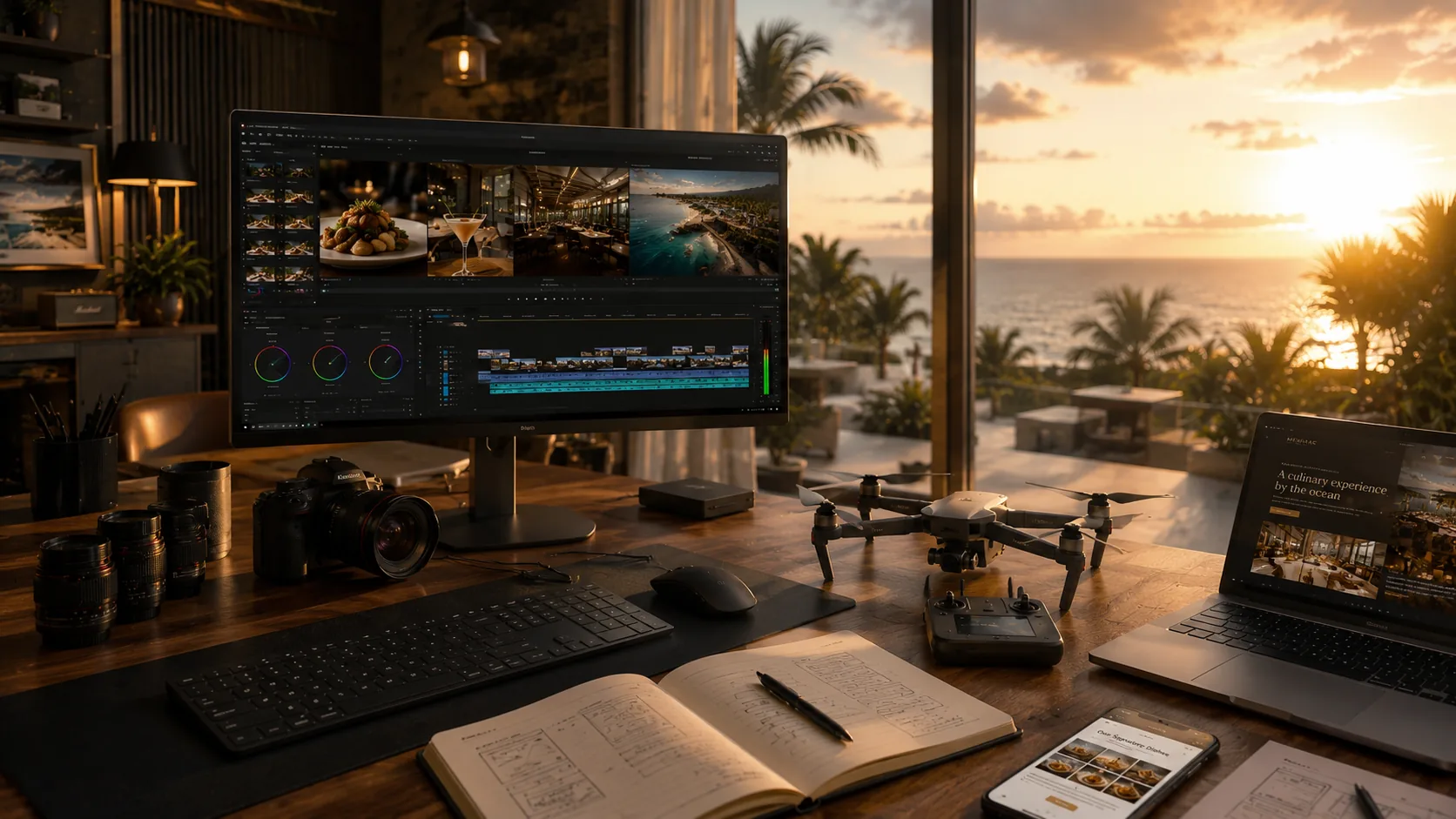 Produccion visual con edicion de video, fotografia, web y drone para marcas