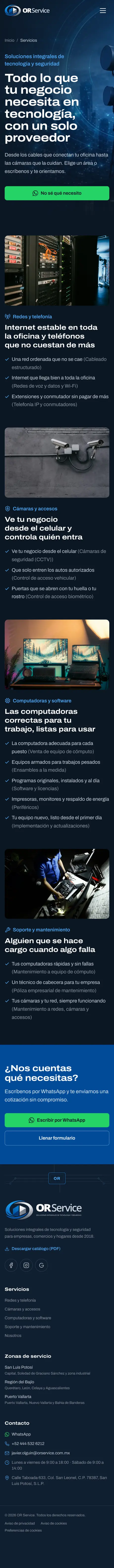 OR Service: página Servicios en celular